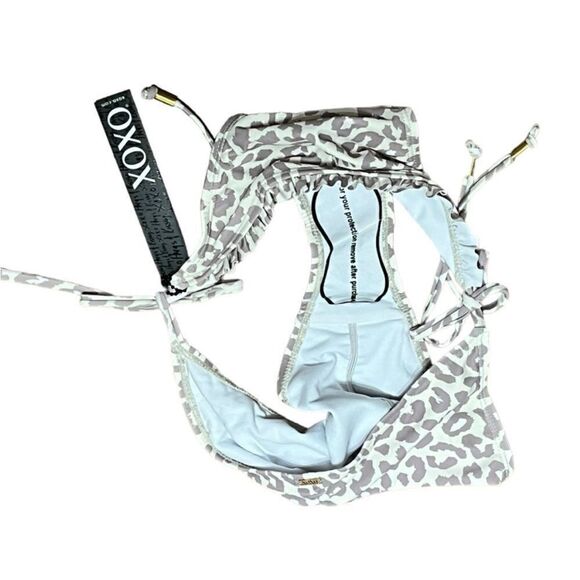 XOXO Women’s Gray And Cream Cheetah Print String Bikini Bottoms, Size M, NWT - Picture 9 of 9